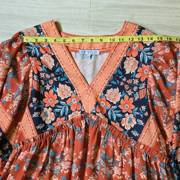 Cezele Womens Boho Floral Vneck Midi Dress Country Western Festival Tunic Small - Picture 11 of 16